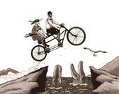 Tandem Bike Daredevils art print 8x10