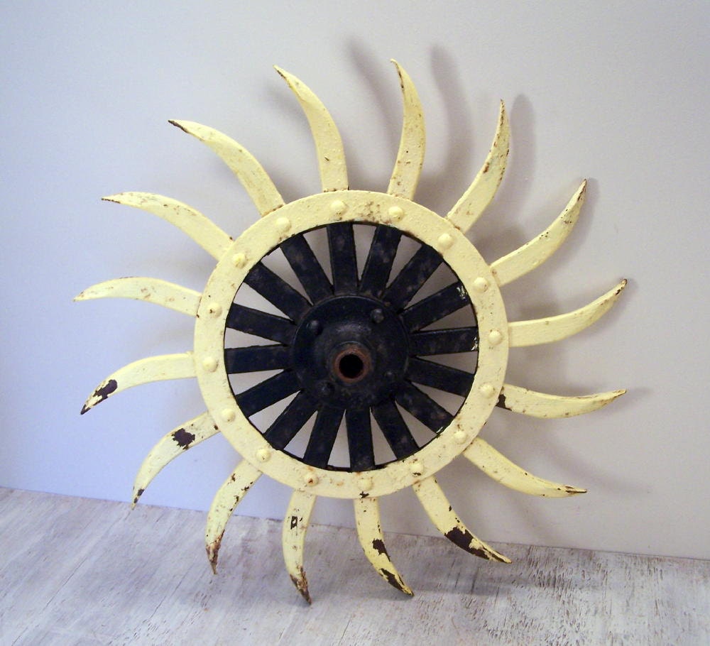 Vintage Yellow and Black Rotary Hoe Wheel