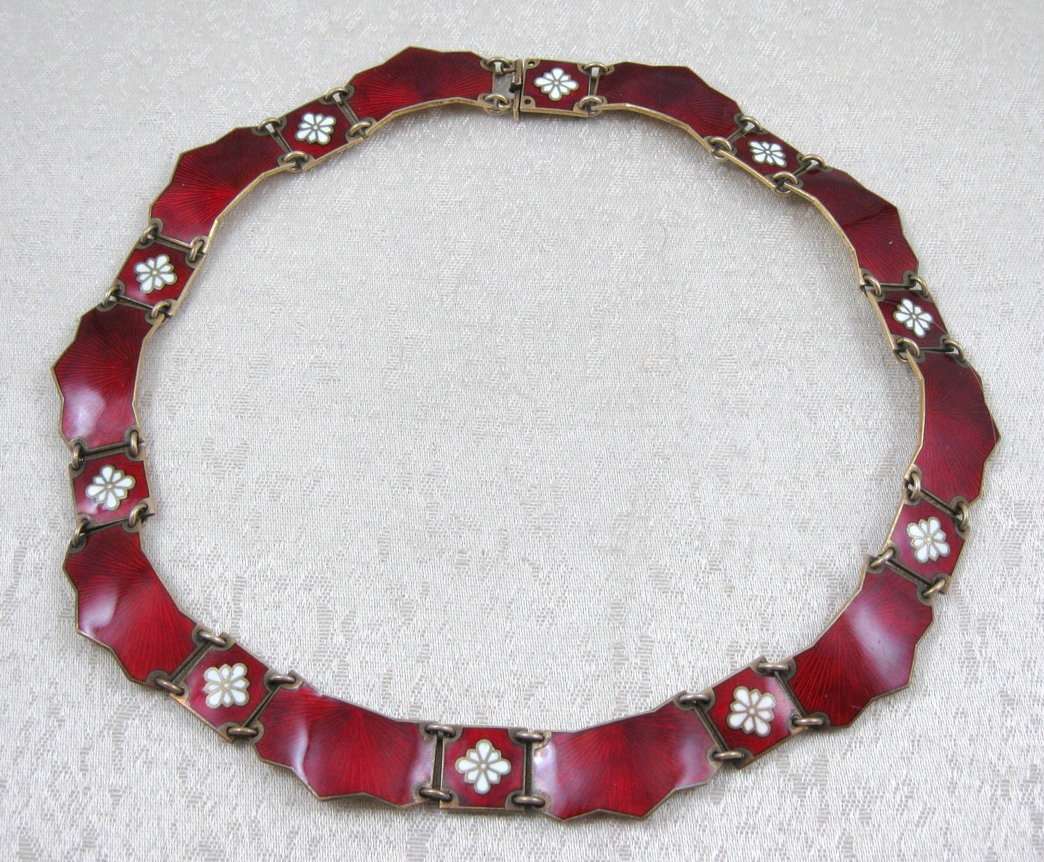 Volmer Bahner Red Guilloche Enamel Flower Necklace