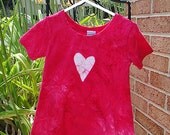 Toddler Girls Dress: Fuchsia Pink with Batik Heart, Short Sleeves (2T) READY TO SHIP