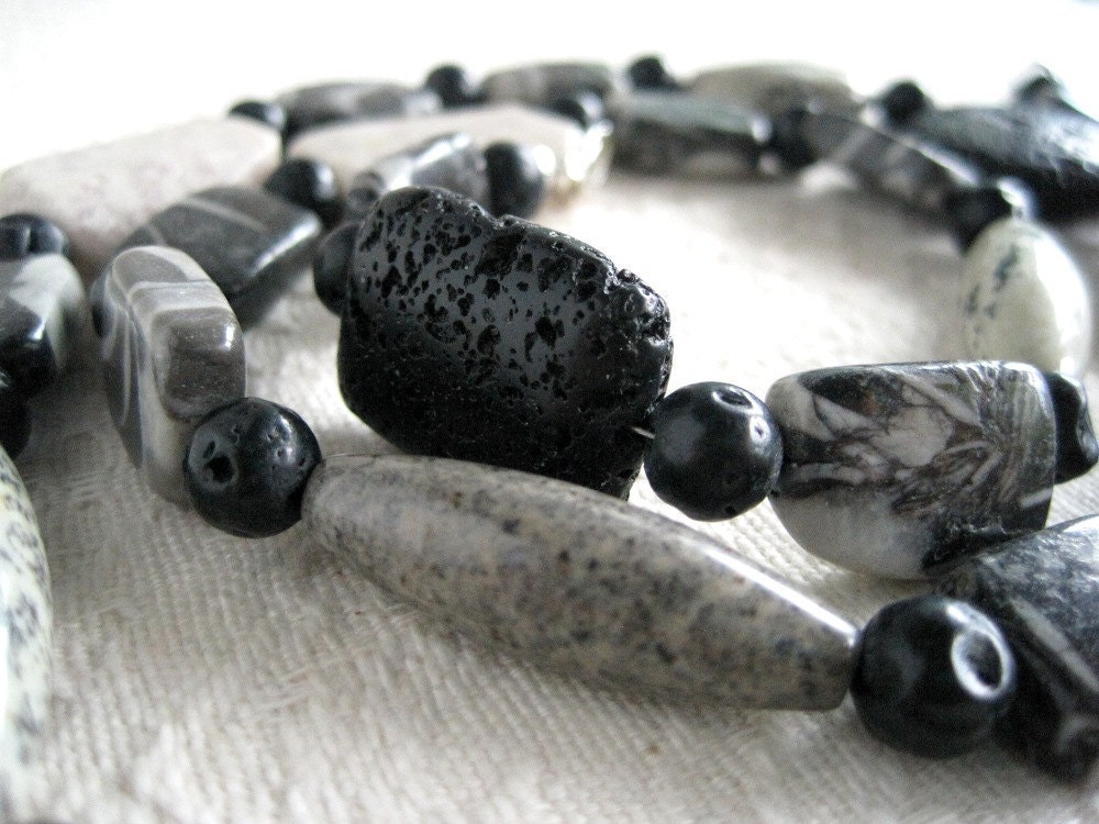 Zebra Jasper Black Lava Necklace