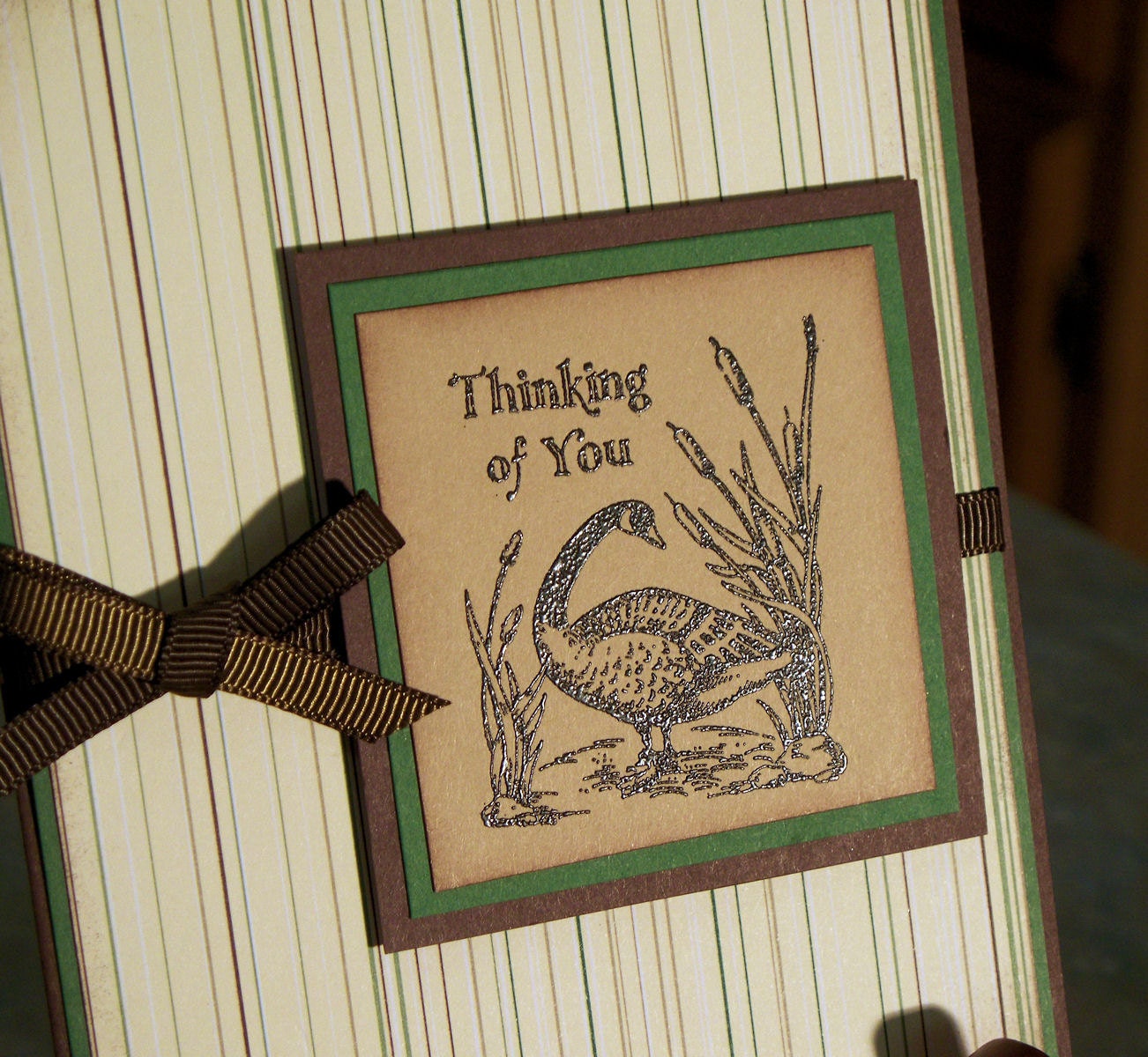 Thinking of You Card, Embossed Goose in Cattails
