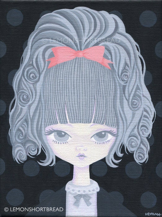 Original Gothic Lolita Canvas Painting 7 x 9.5" - Ribbon