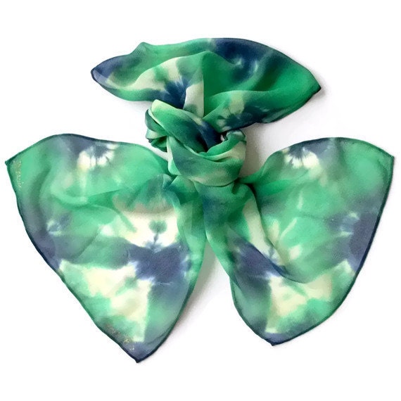 Emerald Green and Navy Hand Dyed Silk Scarf - SilkMari
