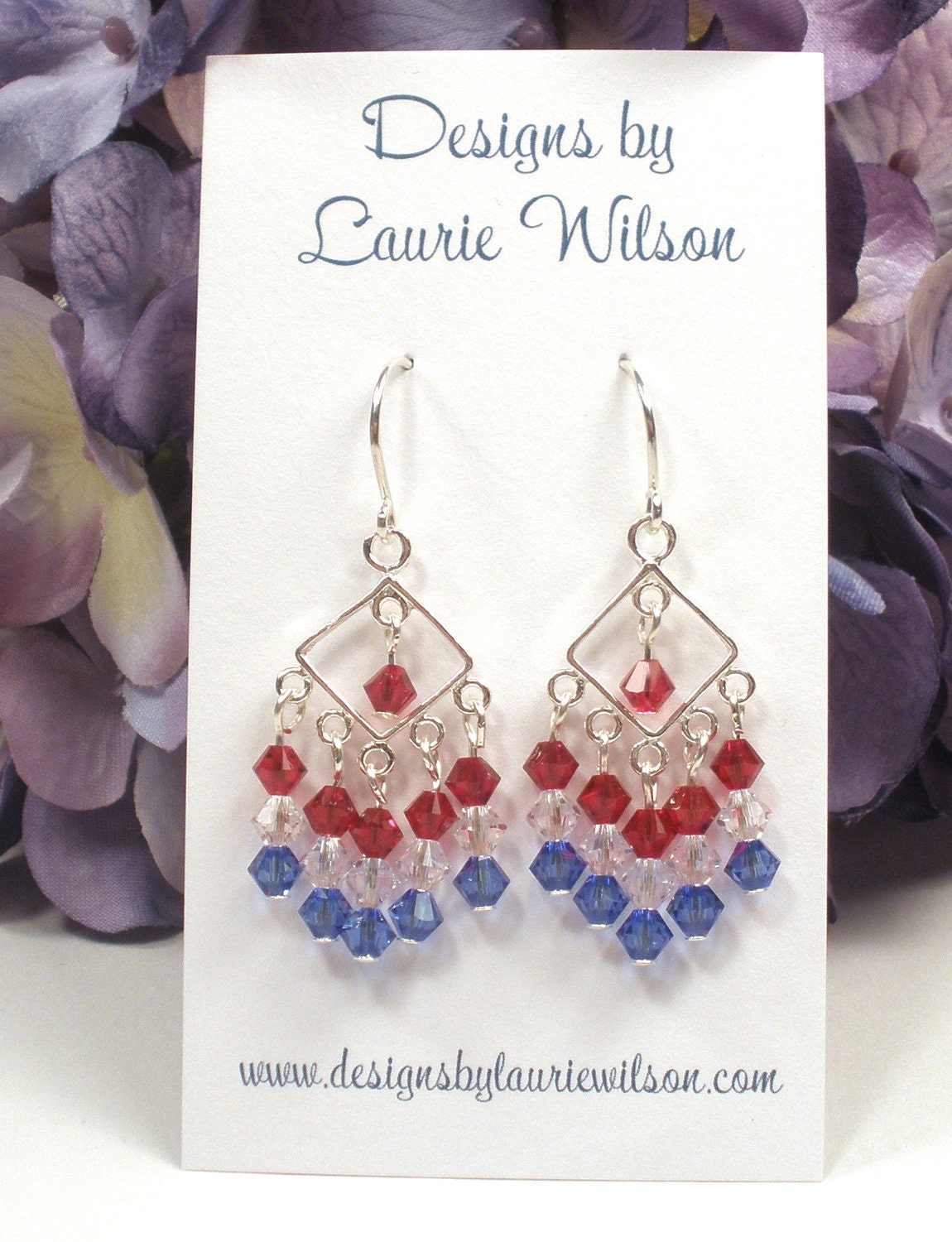 Red White and Blue Fourth Of July Crystal Sterling Silver Earrings
