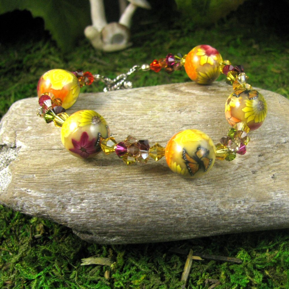 Beaded Polymer Clay & Crystal Bracelet: "Lammas Harvest"
