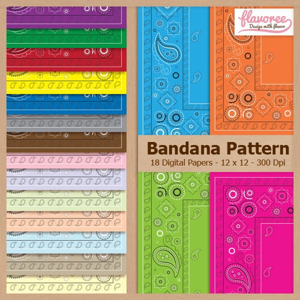 BANDANA PATTERN - Digital Scrapbooking Paper Pack - Personal and Small Business Use