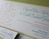 The Ingrid Tropical Coral Destination Wedding Invitation Suite, 50 sets with pocketfolders, made of green, eco-friendly materials