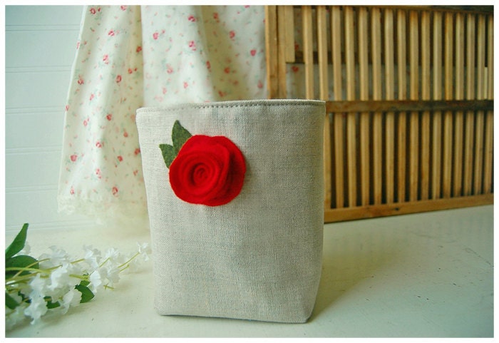 box linen Red Rosebud Rose weddings decor Oatmeal Linen Bin Organizer Storage Basket Embroidery Felt Recycled  tagt team  Gift Wrap