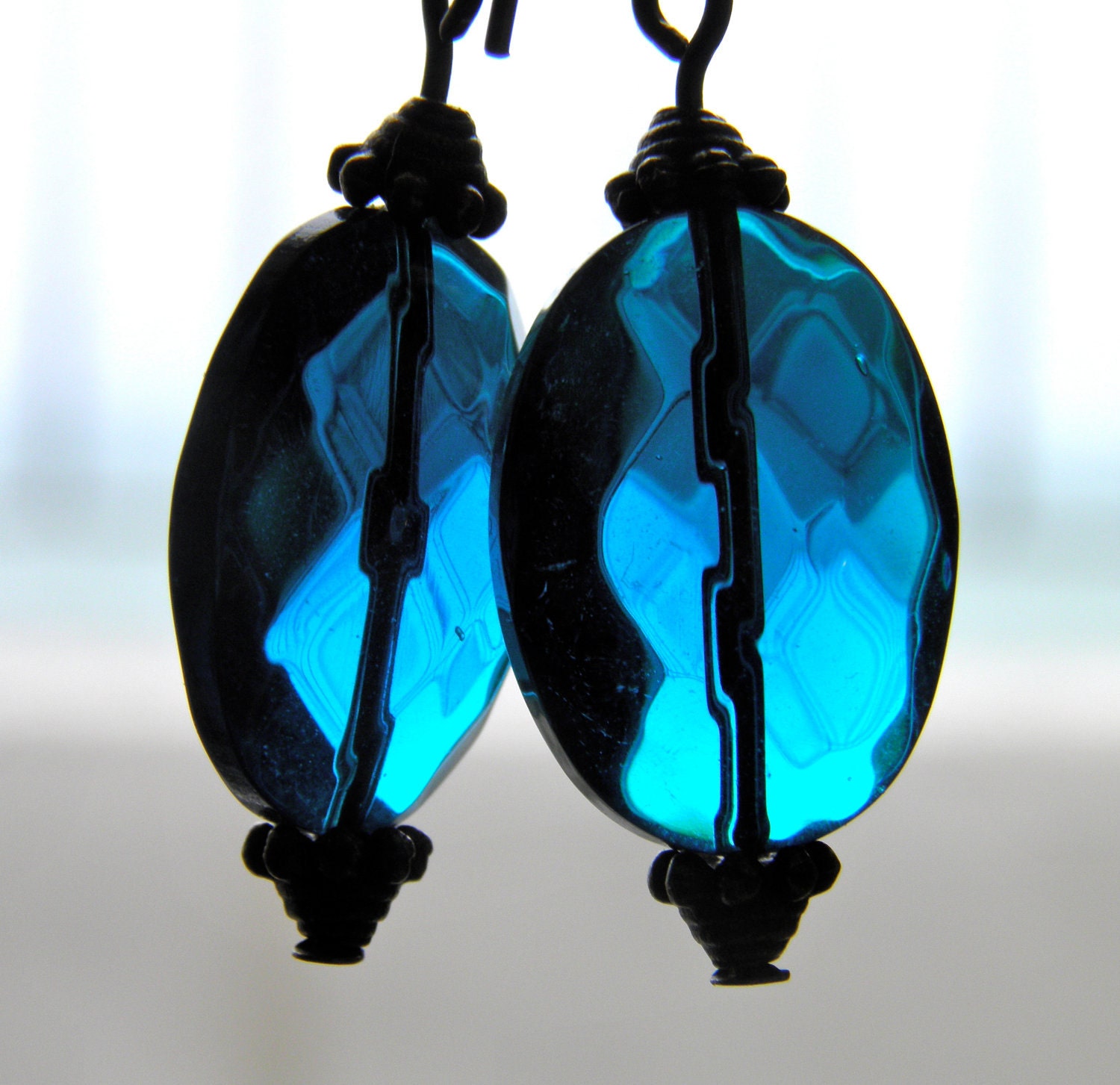 Vintage Style Earrings Teal Turquoise Jewel Earrings, Faceted Glass Drop Earrings . . . by Iddy Biddy Boutique