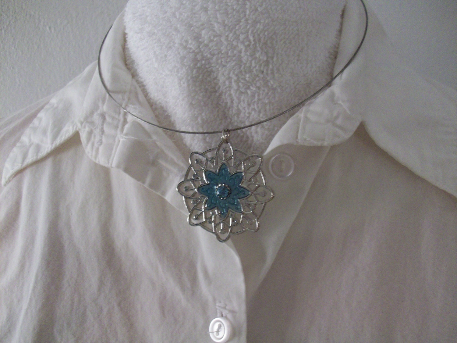 Blue Metal Necklace and Earring Set