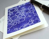 Bubbles Blank Notecard - Purple Circles Linocut Card - 5 x 7 inches