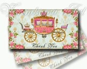 Princess Cinderella carriage Printable Thank You cards image. Digital Collage Sheet. Vintage gift tags, paper shop labels. 204