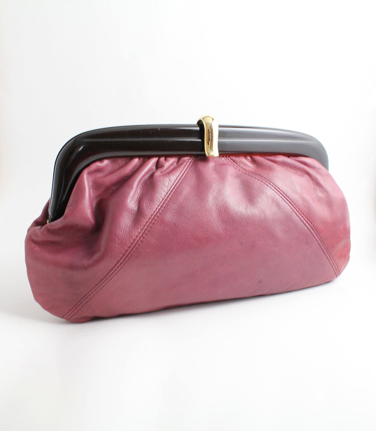 70s vintage cassis handbag / calfskin clutch with lucite frame