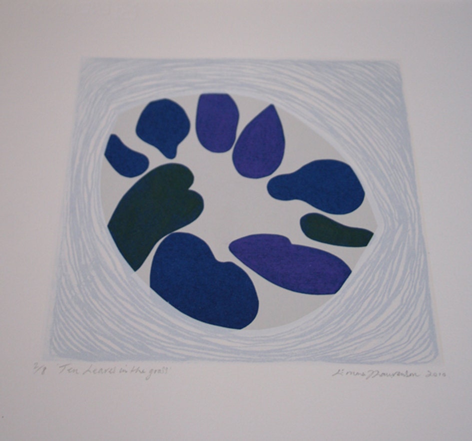 Lovely layered and textural purple and blue handmade screenprint on fabriano Rosapina paper