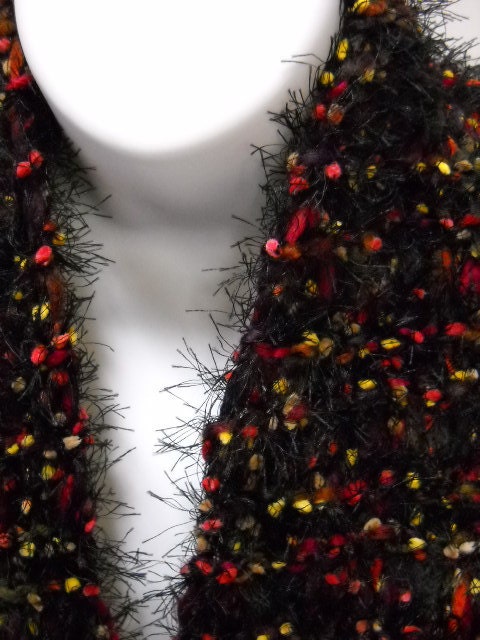 Fuzzy Black Knit Scarf with Flecks of Color