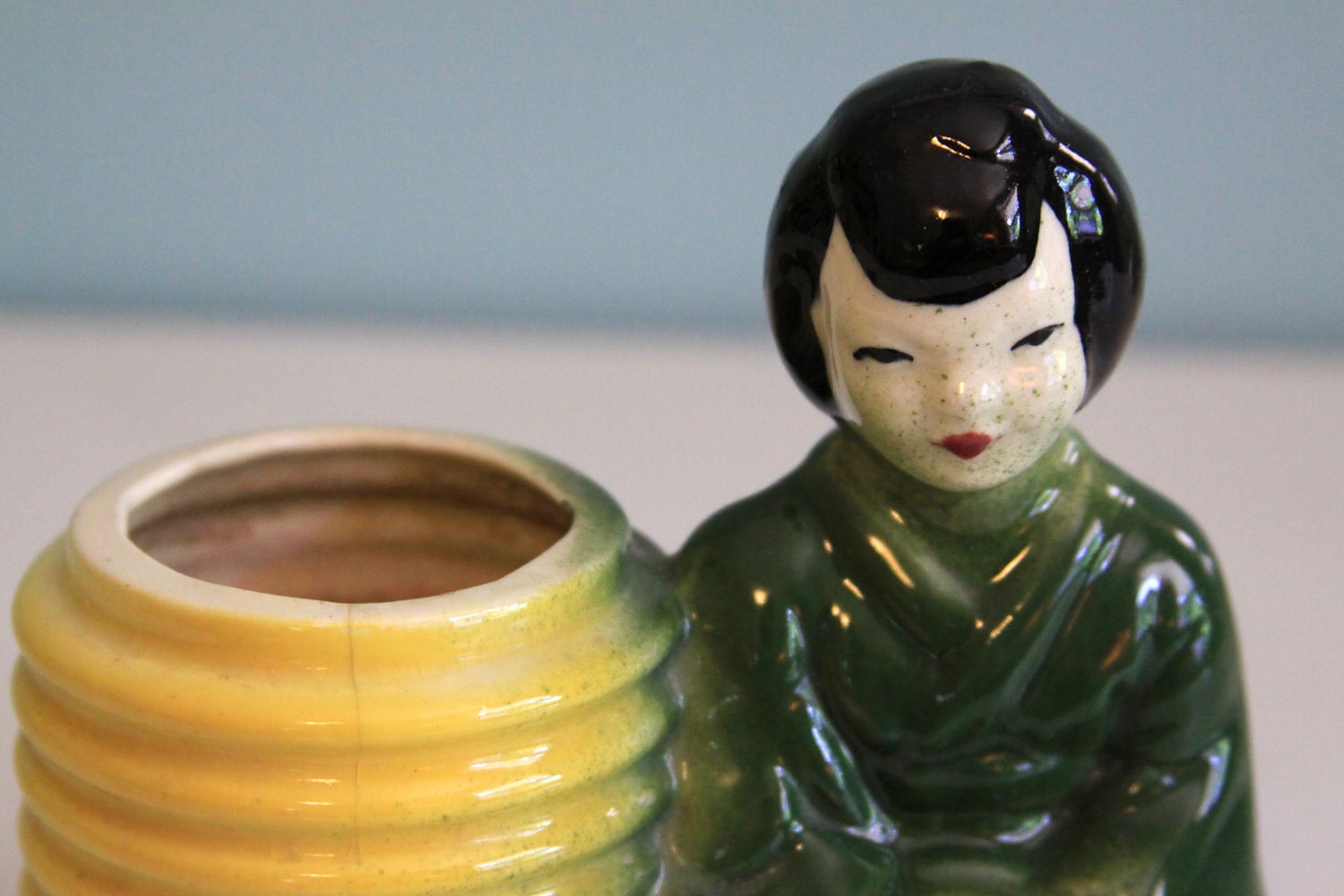 Vintage Planter / Pencil Cup with Asian girl