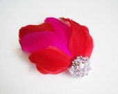 Feather Fasinator -Bridal Feather Fascinator - Bridal Feather Comb - Pink and Red Fascinator