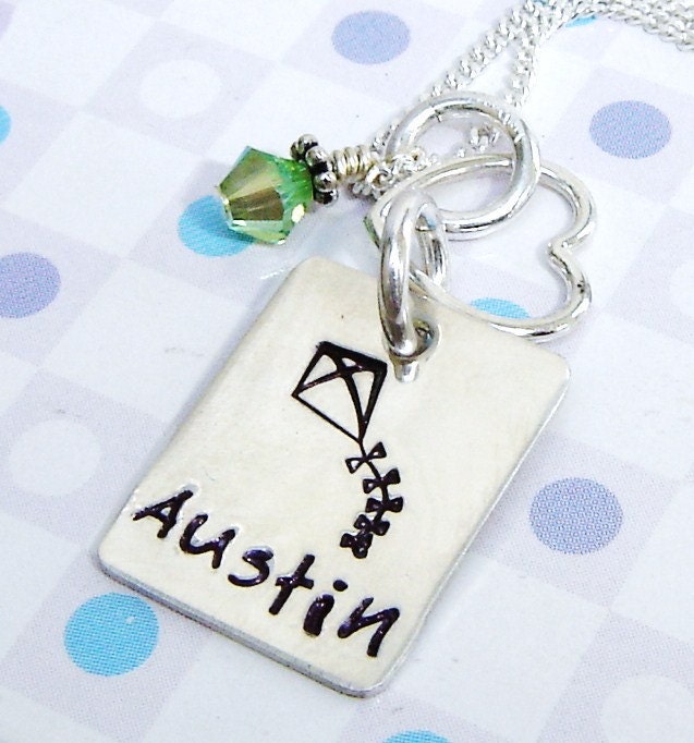 Sterling silver handstamped name necklace with kite or rocket