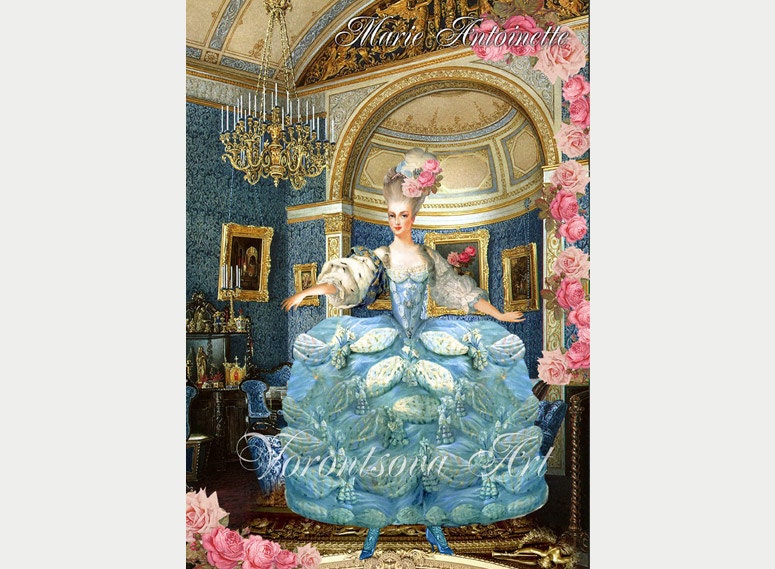MARIE ANTOINETTE blue VERSAILLES. Digital Collage Sheet. Commercial Use for paper, gift tag. Printable download image. 027