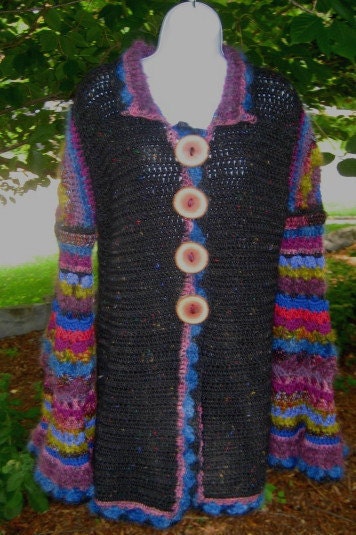 Ginny, Sweater Coat, Black Merino Bodice with Weasley Sleeves, Available Now