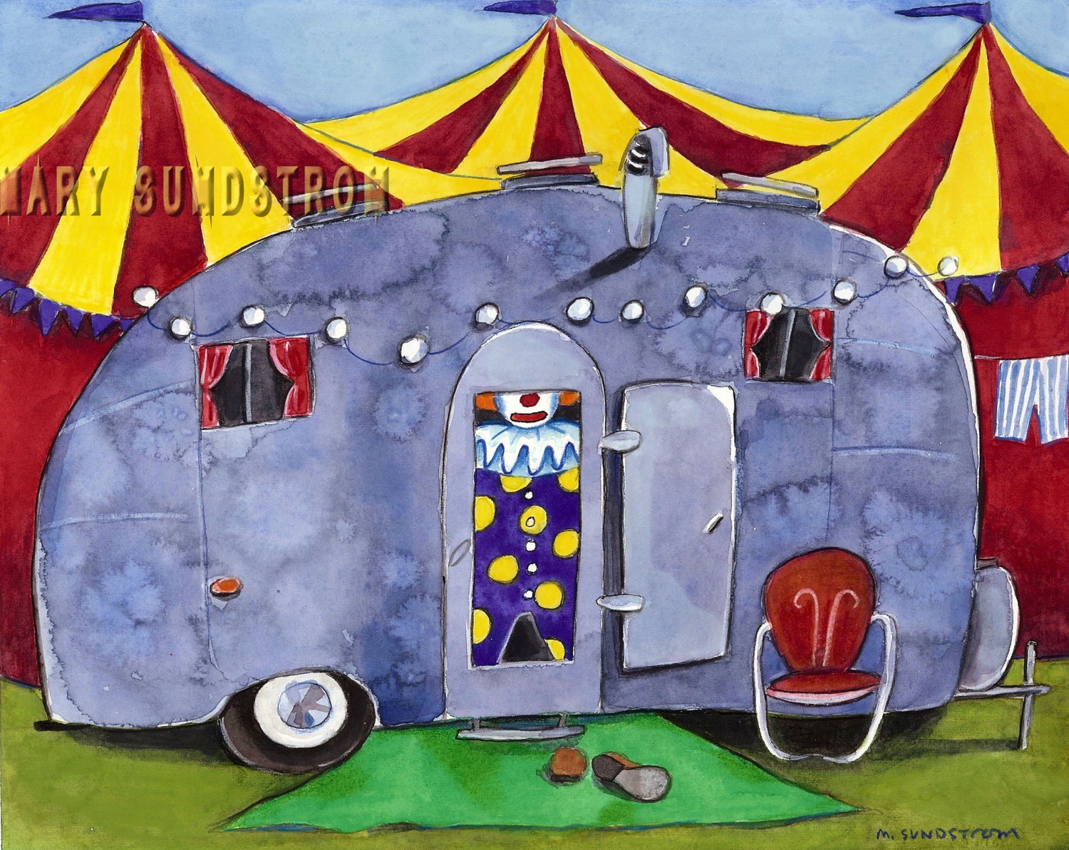 Traveling Circus Airstream Print with Clown