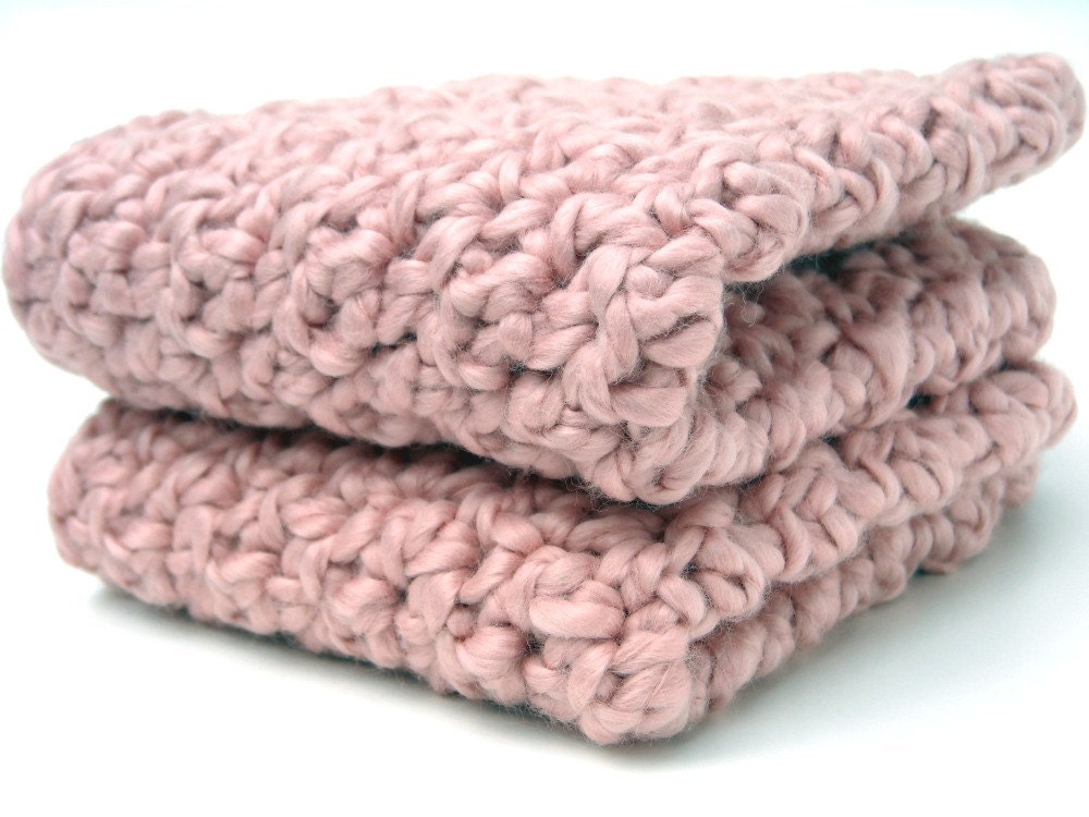 Crochet Organic Cotton Washcloths Pink Set of 2 Handmade