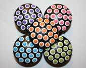 Black with White, Orange, Blue, Lime Green, Purple and Pink Polka Dots