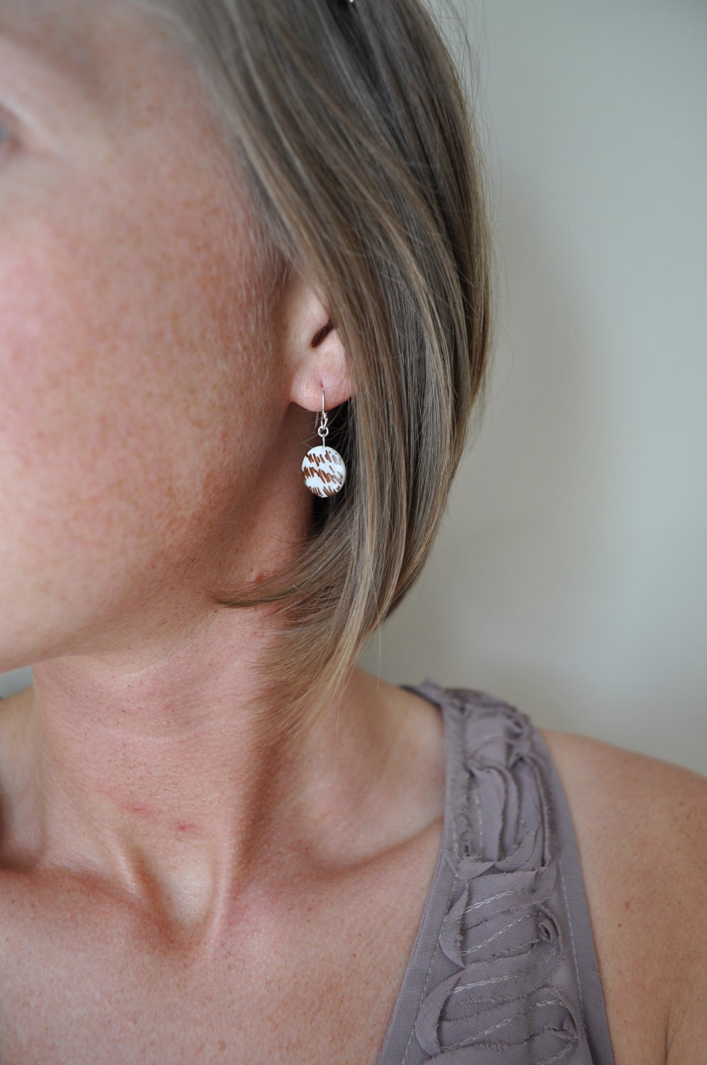 Tiger Stripe Earrings - Glass, Brown, White, Sterling Silver - simple modern jewelry