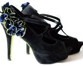 Sale - Shoes: (UK 7/EUR 40.5/USA 9.5) "Indigo Taboo" by Shake It Doll burlesque black blue neon green