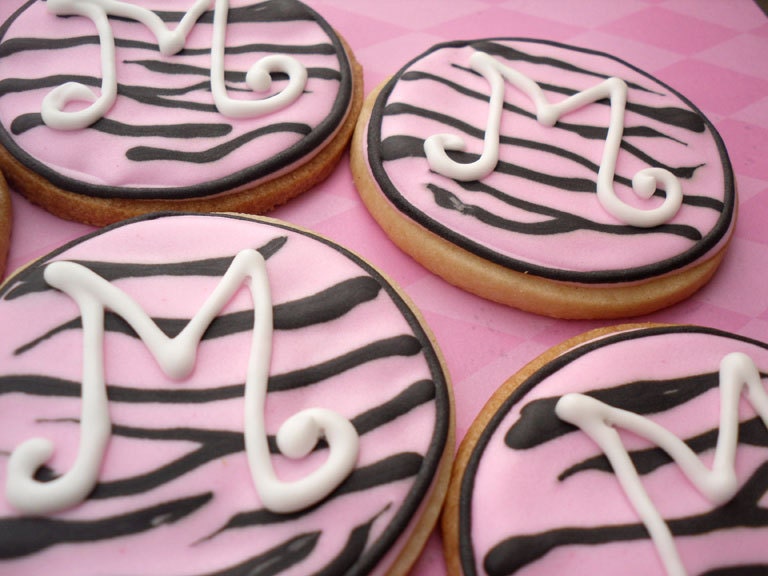 Zebra Stripe Monogram Cookies Pink and Black Wedding Shower Baby Shower Birthday Party Il_170x135