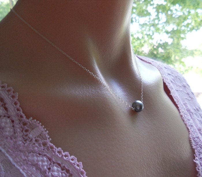 Simple Gray Pearl and Sterling Silver Necklace - 20 dollar necklaces Bridal Bridesmaid Everyday Wear