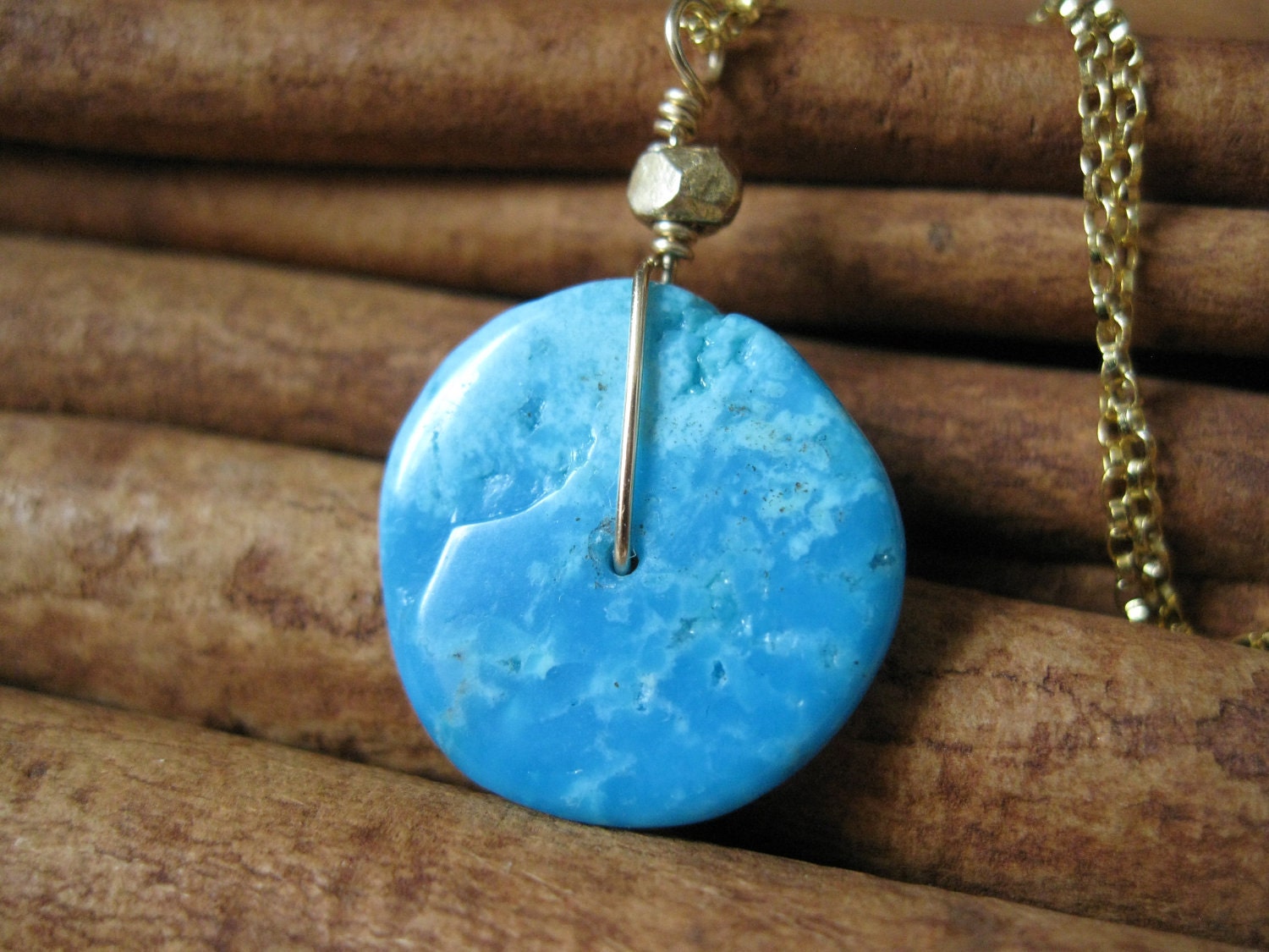 Turquoise Disc Gold Necklace