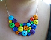 Funky Cluster of Buttons Asymmetrical Bib Necklace