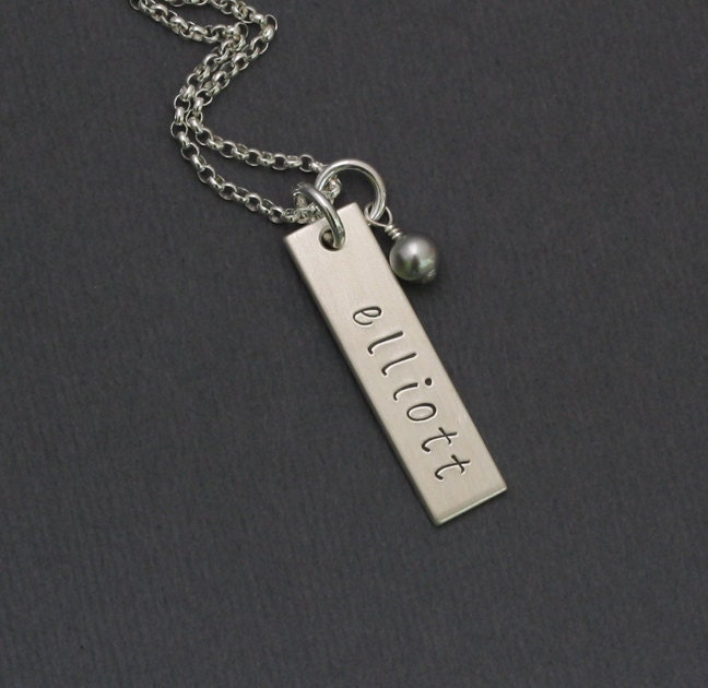 Name Bar in Designer Font -  Hand Stamped Personalized Sterling Silver Name Necklace