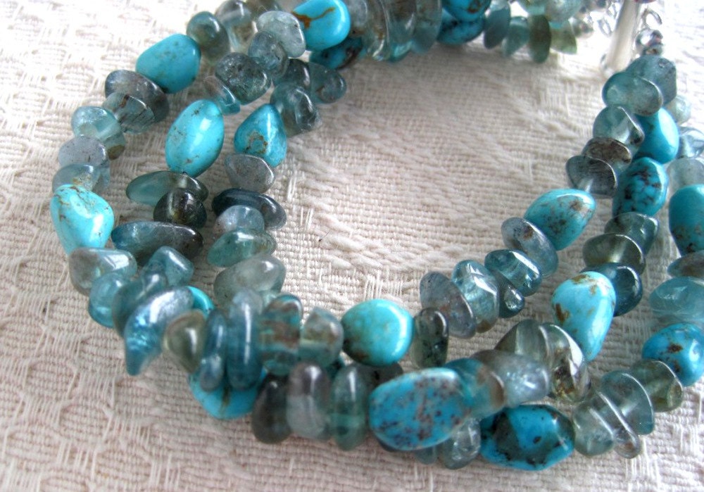 Apatite Turquoise Nugget Blue Multi Strand Bracelet