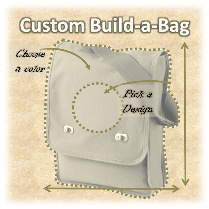 Custom Personalized - Canvas Messenger Bag - Field Style for School, College, Vacation, Book, Laptop