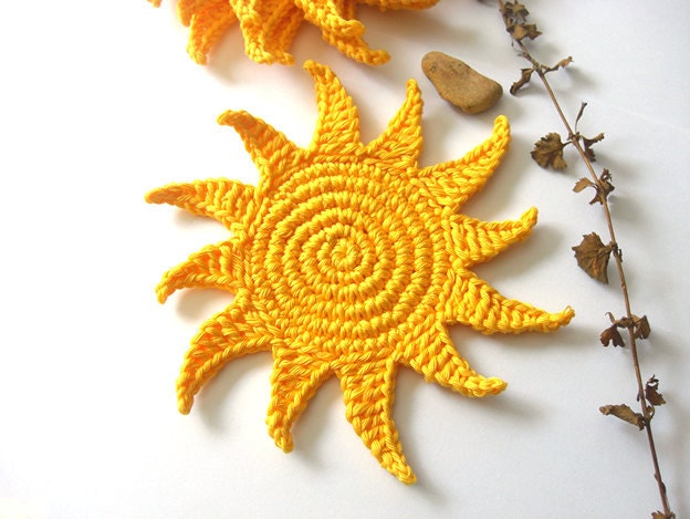 Sun Yellow Coasters bebida Brilho Radiance Tan Sensational luz do sol luz solar Crochet Sol coleção bonito - Conjunto de 4