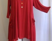 Coco and Juan Lagenlook Plus Size Red Knit Trapeze Top Size 1 (fits 1X/2X)  Bust 51 inches