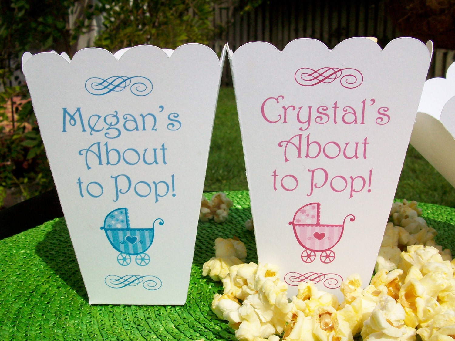 Personalized Baby Shower, About to Pop Popcorn Boxes for Baby Boy, Baby Girl, Generic Party Favors