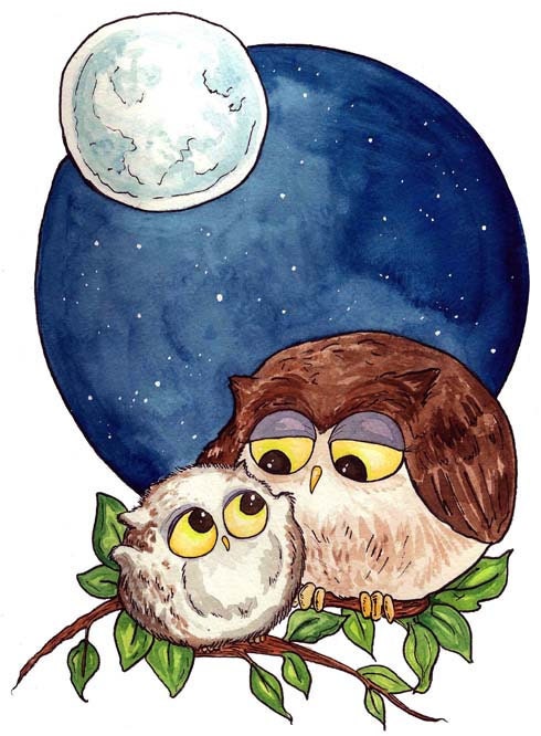 Owl Baby - Original Watercolor Painting - Pseudooctopus
