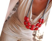 red wooden bib necklace
