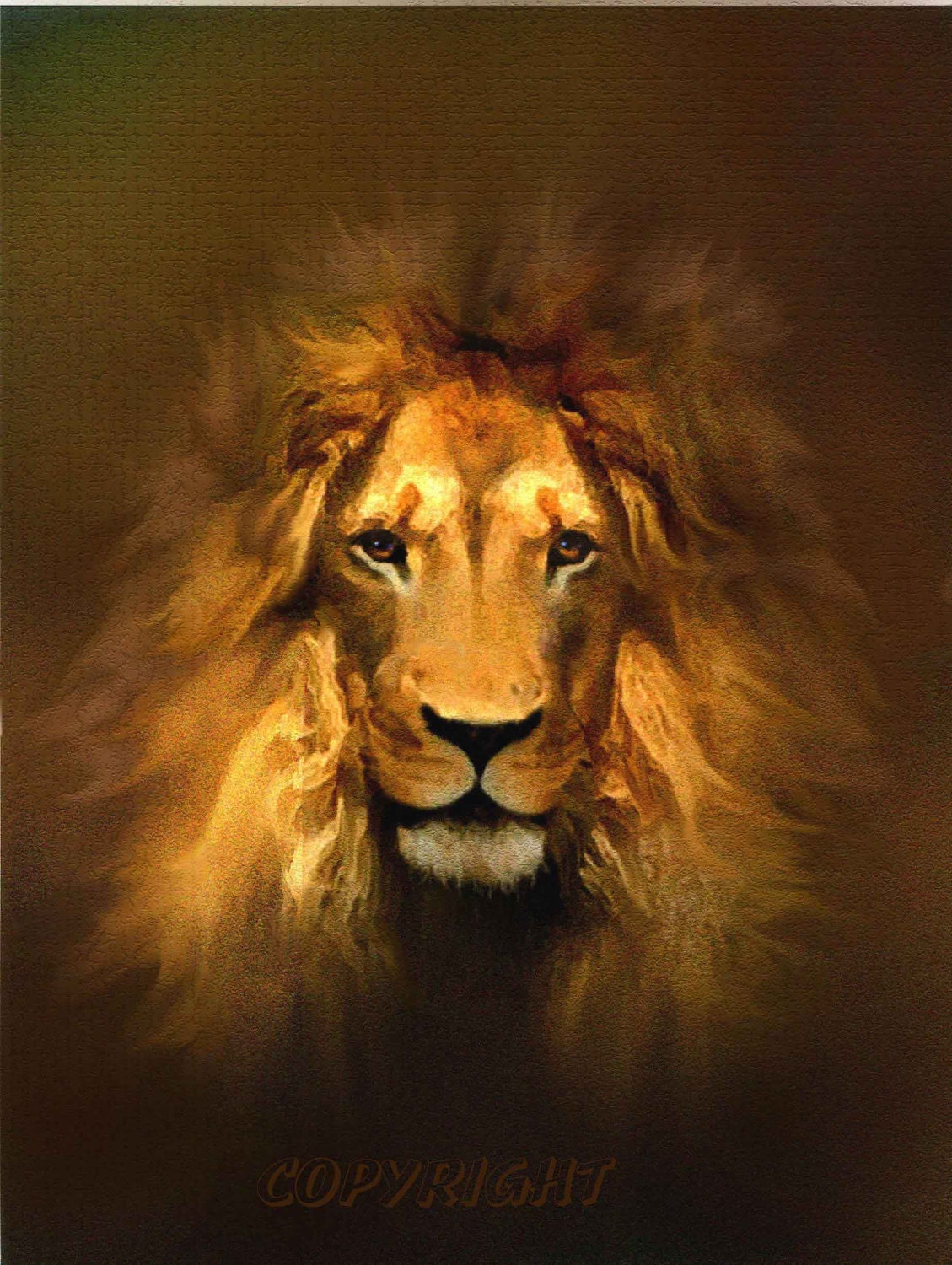 lion art print wildlife GOLDEN KING aslan narnia judah wildlife art signed