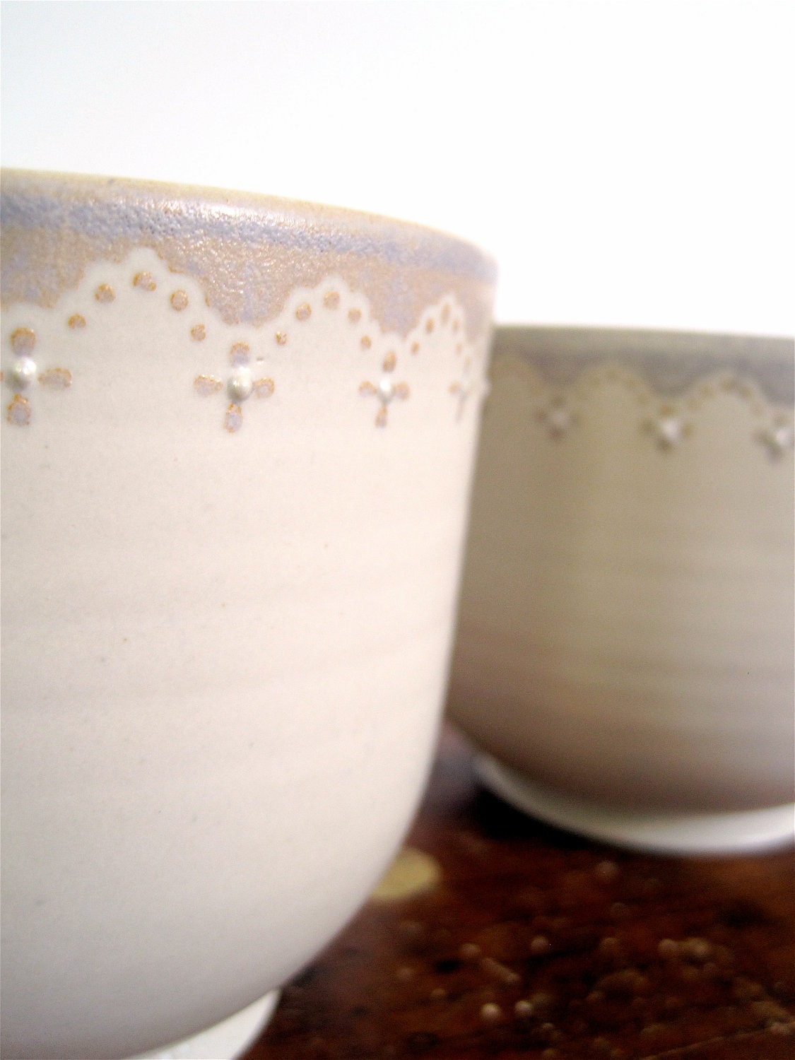 doily trimmed teacup in light lavender