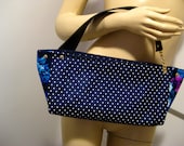 Upcycled Polka Dot and Floral Polyester "D" Top Handle Bag