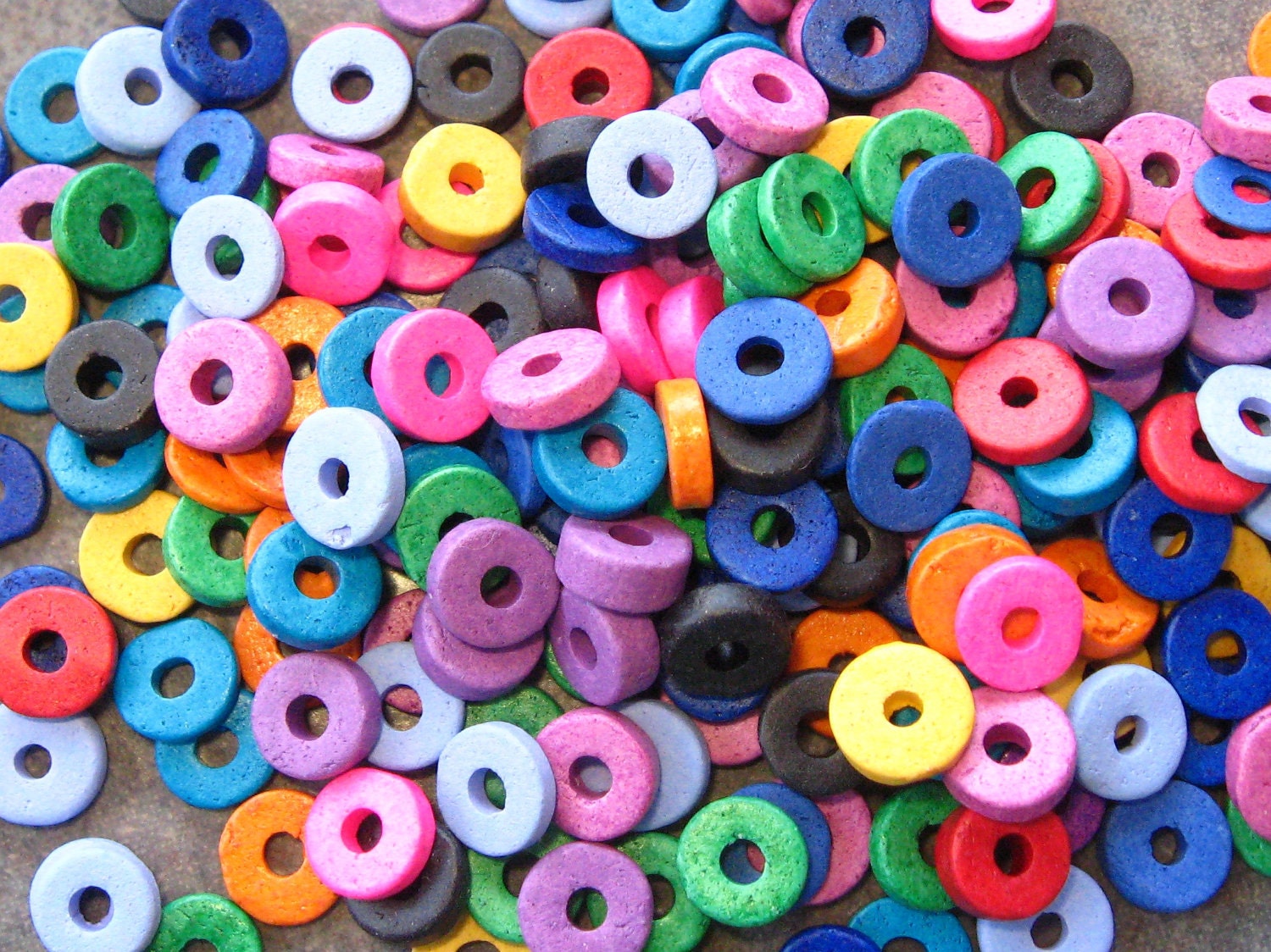 50 BRIGHT ASSORTMENT Mykonos Greek Ceramic Beads 6mm Large Holed Round Washers