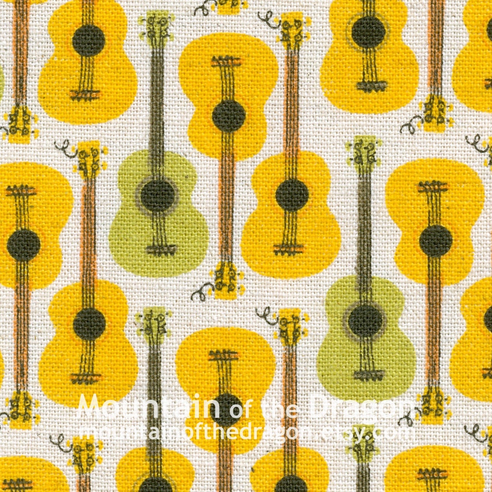 Guitars in Yellow/Green - Heather Ross Far, Far Away, Chapter 3 - Half Yard