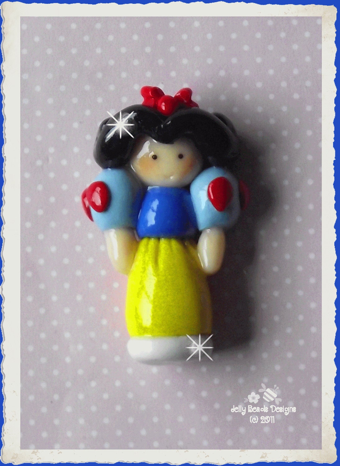 Snow White polymer clay bead/hair bow center/charm