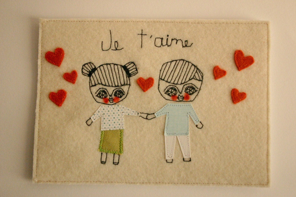 Couple portrait  -  textile collage - custom order
