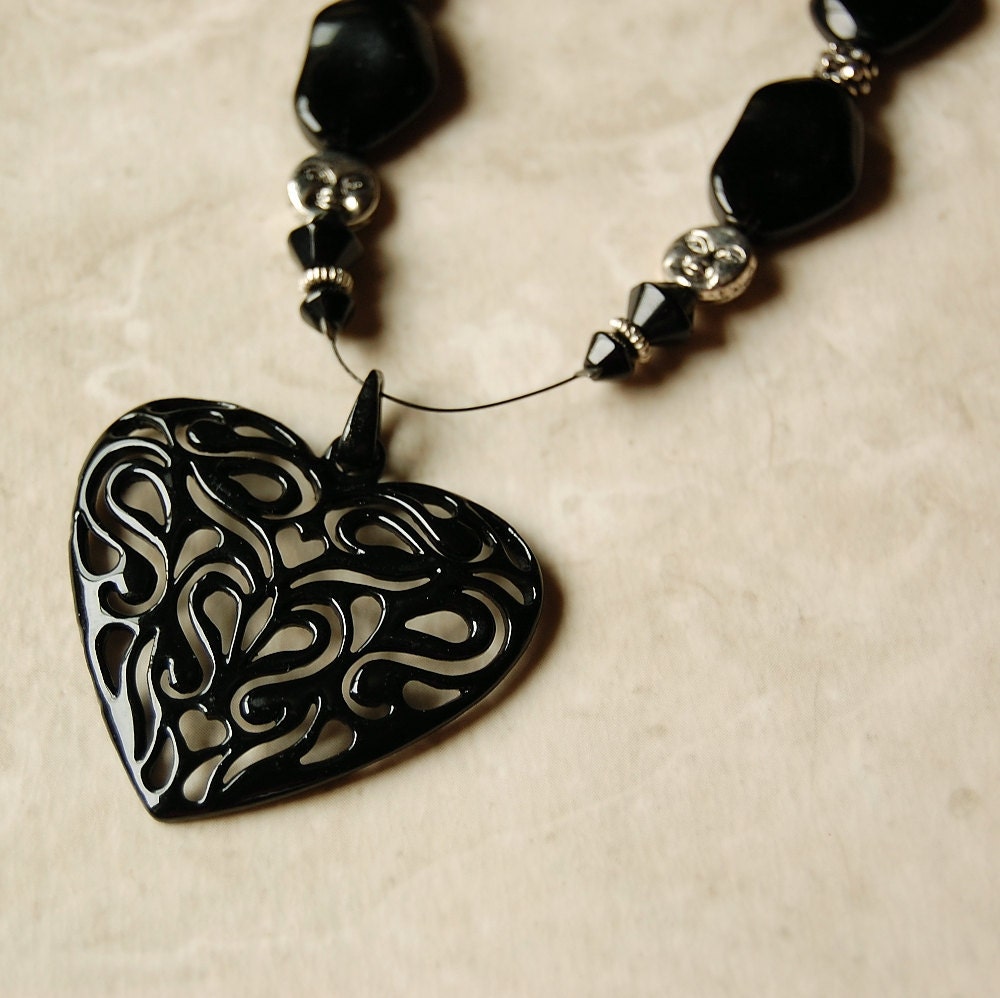 Black Metal Heart Pendant, Moon Face Metal Coin Beads